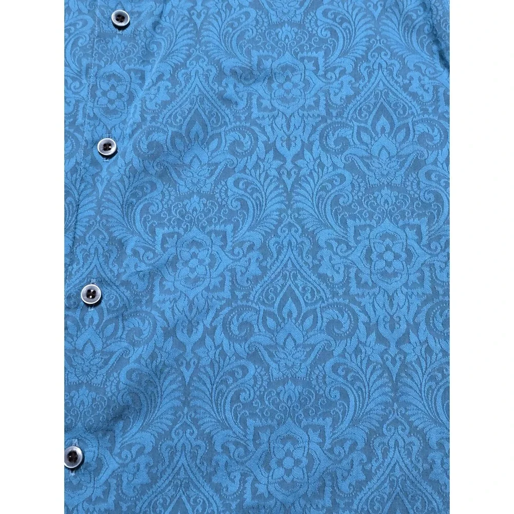 Robert Graham Mens XL Shirt S/S Blue Demask Geometric Paisley Floral Flip‎ Cuff - Picture 8 of 14